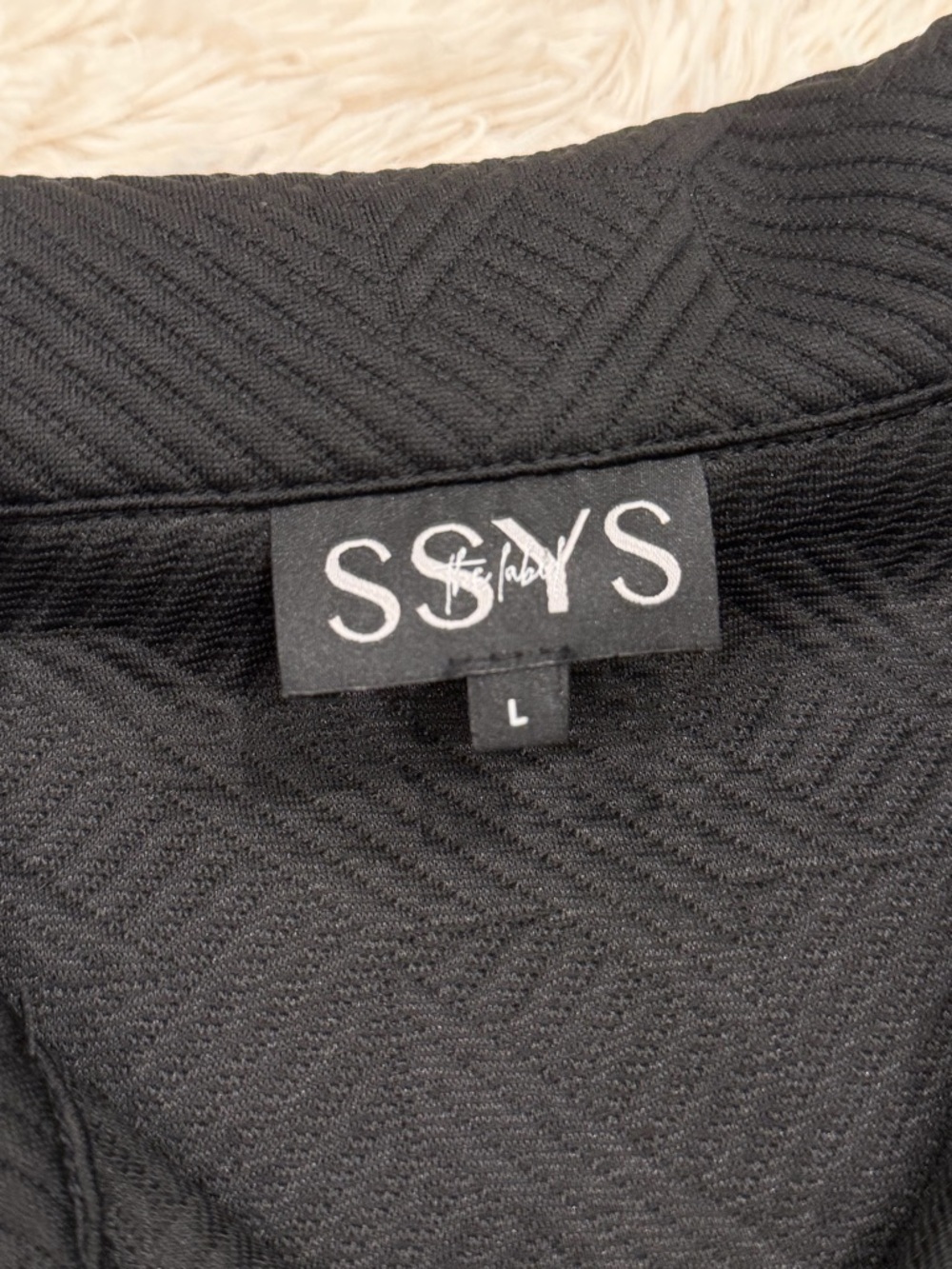 SSYS The Label Textured Long Sleeve Shift Dress Large Black Gold Zip Relaxed Fit - Picture 5 of 6